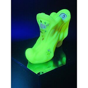 Fenton Satin Burmese Vaseline Slipper Shoe Boot Hand Painted Signed D Robinson